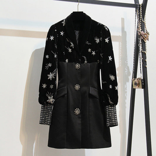 Vestido de Terciopelo Bordado con Cuello V y Mangas Abullonadas Efecto Adelgazante - Image 10