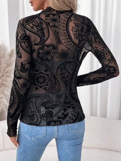 Blusa Manga Larga Estampado Paisley con Malla Texturizada - Image 9