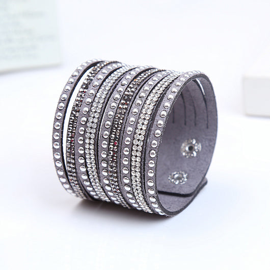 Pulsera de Cuero Flanela con Diamantes Brillantes - Image 3