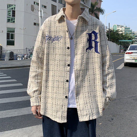 Camisas Manga Larga a Cuadros con Bordado de Letras Primavera para Hombre y Mujer - Image 4
