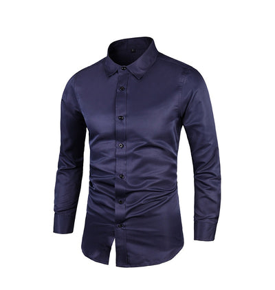 Camisa de Negocios Manga Larga Talla Grande Cuello Solapa Color Sólido para Hombre - Image 38