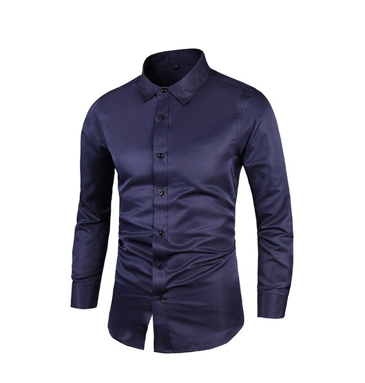 Camisa de Negocios Manga Larga Talla Grande Cuello Solapa Color Sólido para Hombre - Image 38