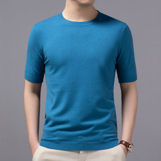 Camiseta Básica de Punto Cuello Redondo Manga Corta para Hombre - Image 3