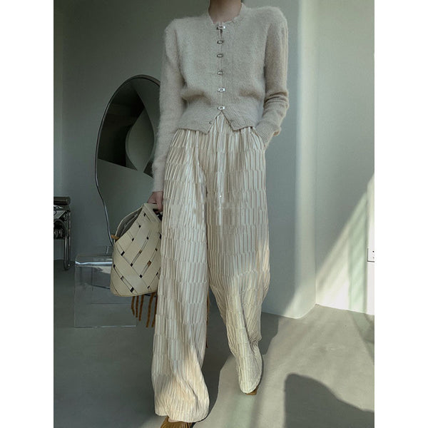 Pantalón Palazzo Plisado en Terciopelo Dorado - Elegancia Otoñal para Mujer