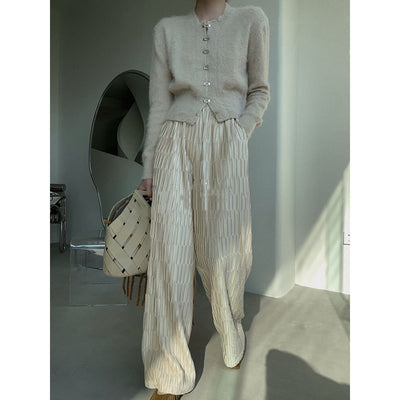 Pantalón Palazzo Plisado en Terciopelo Dorado - Elegancia Otoñal para Mujer