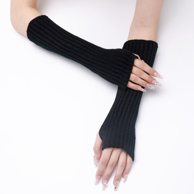 Guantes Largos Rayados de Lana para Otoño e Invierno - Mangas Calentadoras sin Dedos - Image 17