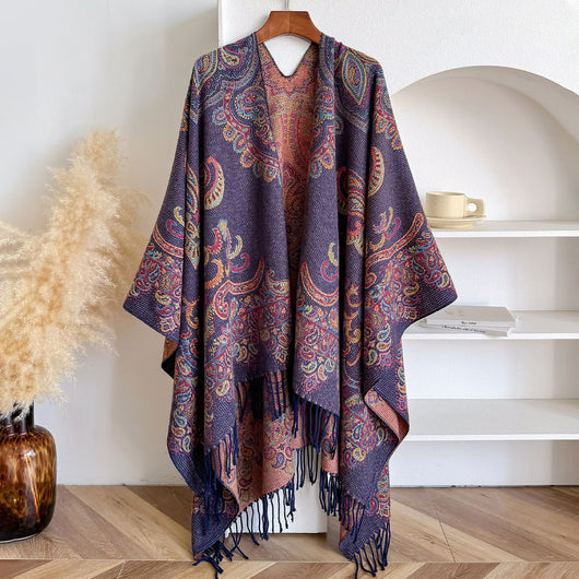 Chal Cardigan Mujer con Flecos Jacquard Cashew - Image 7