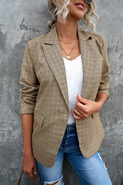 Blazer de Cuadros para Mujer Estilo Ejecutivo Minimalista con Botón Simple - Image 2