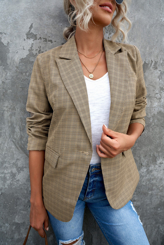 Blazer de Cuadros para Mujer Estilo Ejecutivo Minimalista con Botón Simple - Image 2