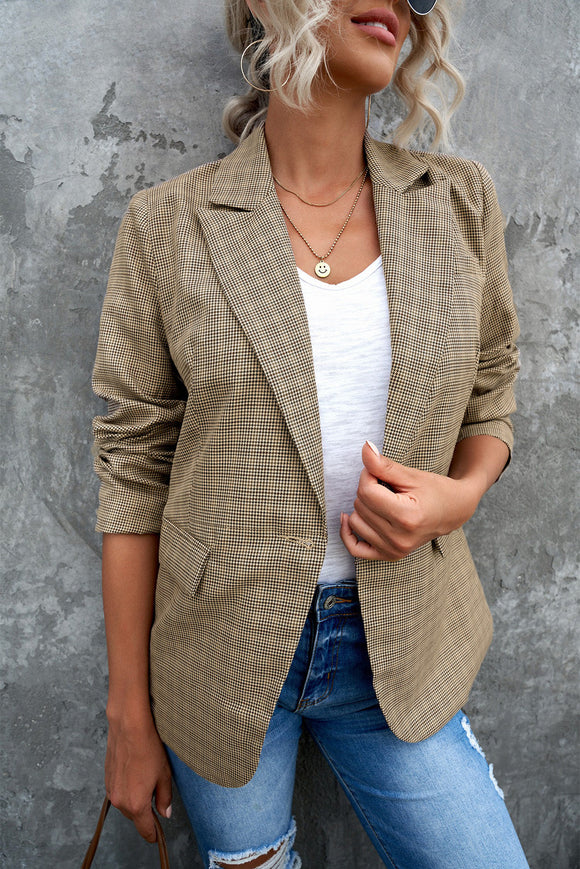 Blazer de Cuadros para Mujer Estilo Ejecutivo Minimalista con Botón Simple
