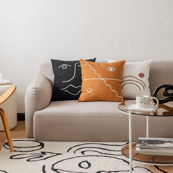 Cojín Decorativo de Algodón con Impresión de Casa Minimalista