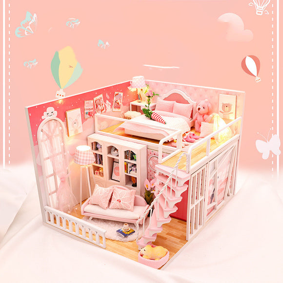 Casita de Felicidad Estable - Casa de Muñecas Miniatura Armada a Mano en Madera