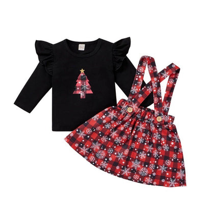 Conjunto Navideño para Niña: Playera Estampada y Falda Escocesa - Image 4