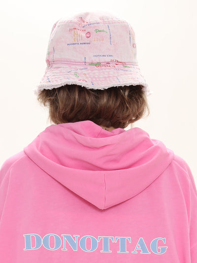Gorra Bucket Denim Estampado Total con Bordes Crudos Versátil - Image 3