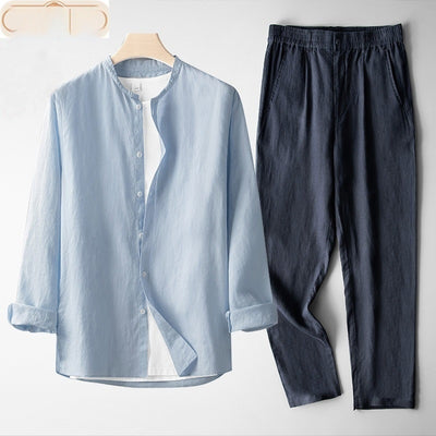 Traje Tang Lino Manga Larga Estilo Retro para Hombre - Image 4