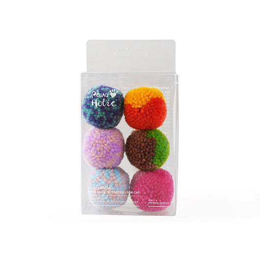 Two fluffy cat pom-pom toys, one pink and blue, one pink, in a clear box with a small bottle of catnip hydrosol. - Image 6