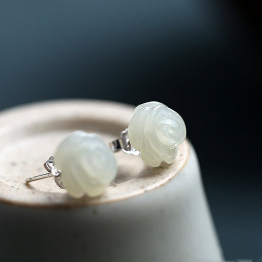 Aretes de Jade Hetian con Flor de Plata de Ley para Mujer - Image 8