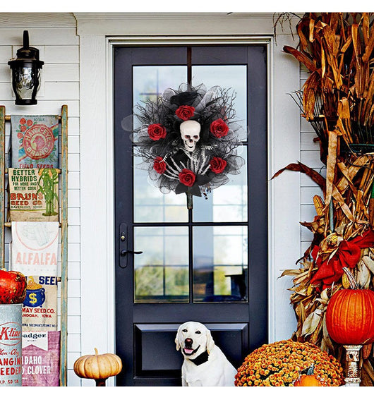 Guirnalda de Calaveras y Rosas Rojas Halloween para Puerta - Image 11