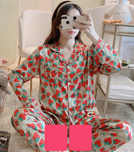 Pijama Dos Piezas de Seda Fría con Mangas Largas para Mujer - Image 4