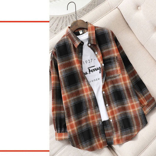Blusa Retro Cuadros Oversized Manga Larga Casual Mujer - Image 19