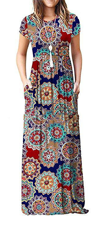 Vestido Largo Suelto Estampado Manga Corta Cuello Redondo para Mujer - Image 14