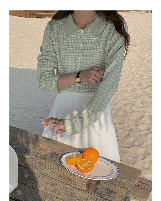 Cardigan Tejido Houndstooth con Cuello Polo para Mujer - Image 31
