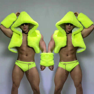 Chaleco de Pelaje Fluorescente Verde Hip-hop Jazz para Hombre y Mujer - Image 4