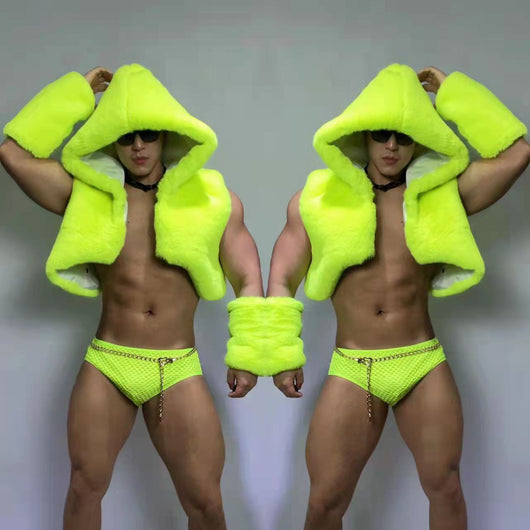 Chaleco de Pelaje Fluorescente Verde Hip-hop Jazz para Hombre y Mujer - Image 4