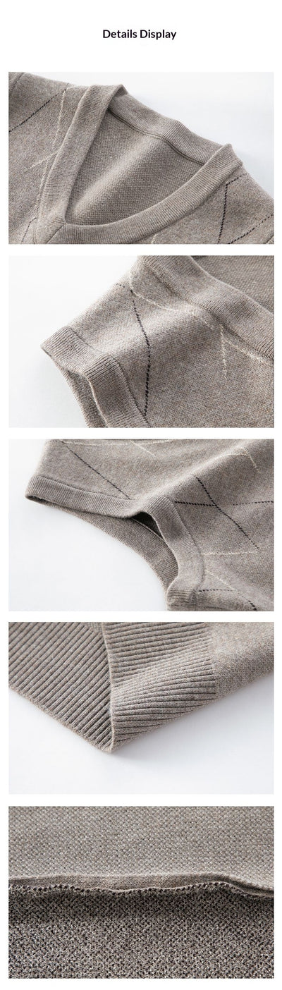 Chaleco Tejido Grueso para Hombre con Cuello V y Patrón Rombos - Image 14