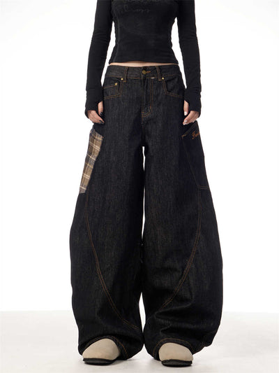Pantalones Rectos Anchos con Costuras Cuadros Retro para Mujer - Image 11
