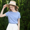 Blusa Ajustada de Punto Azul Manga Corta Efecto Adelgazante