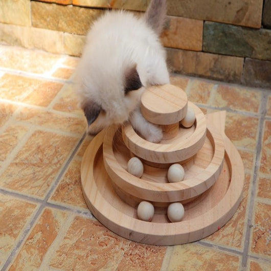 Juguete Interactivo de Tres Niveles para Gatos con Bolas de Madera - Image 4