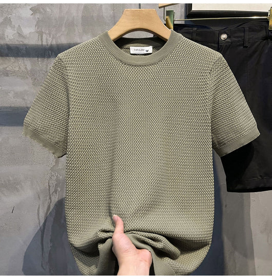 Camisa Slim Fit Textura Tejida de Manga Corta para Hombre - Image 14
