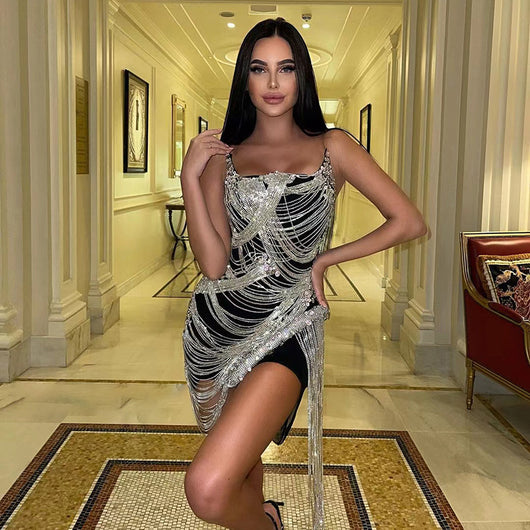 Vestido de Fiesta Elegante con Borlas de Cristal para Sesión Fotográfica de Cumpleaños