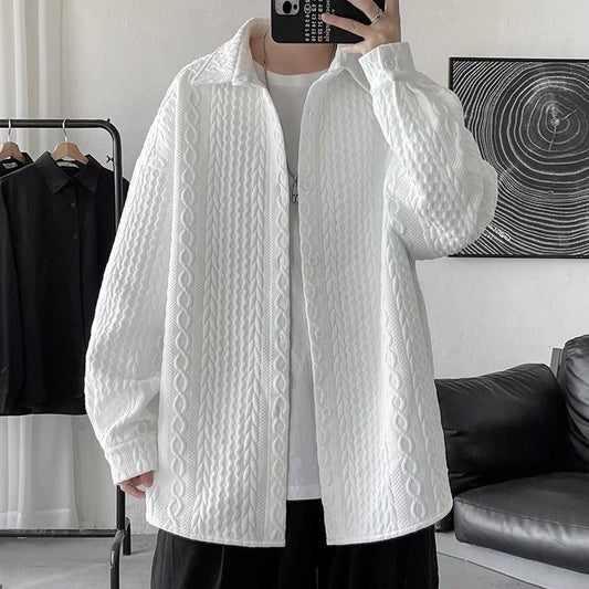 Camisa Suelta con Solapas Realzadas y Textura En Relieve para Hombre