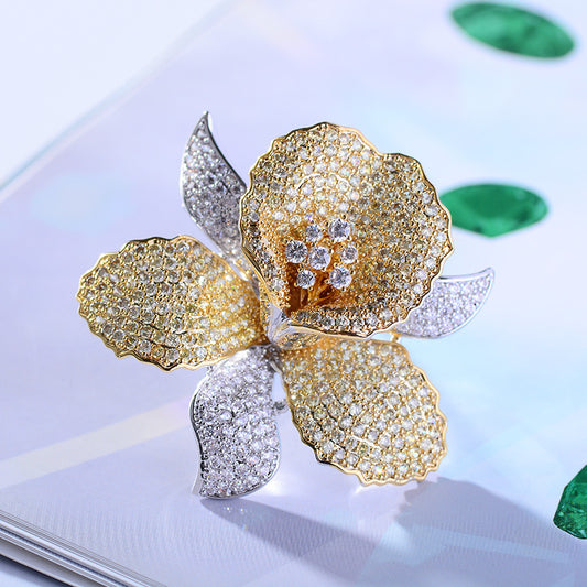 Broche Floral de Circonia Cúbica Estilo Europeo y Americano