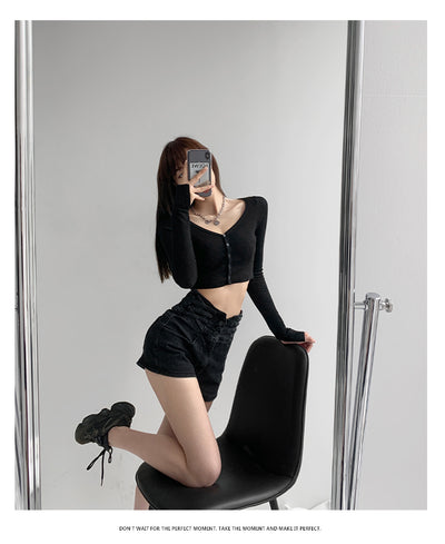 Short Denim Cintura Alta Tejido Cruzado Control de Abdomen para Mujer - Image 14