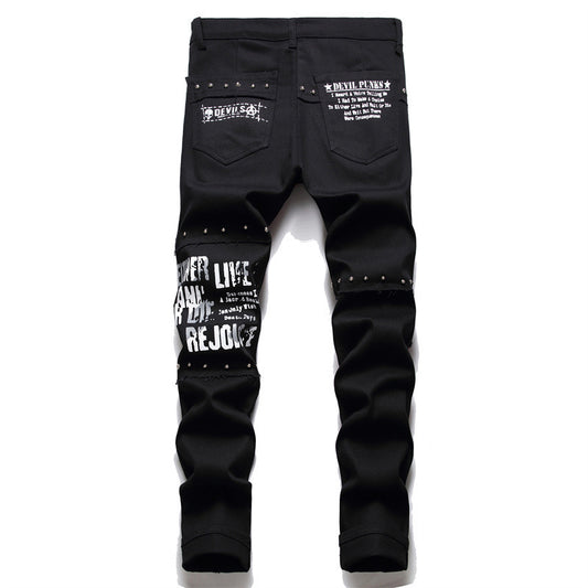 Jeans Hip Hop Patchwork Micro-Elasticados Corte Recto para Hombre