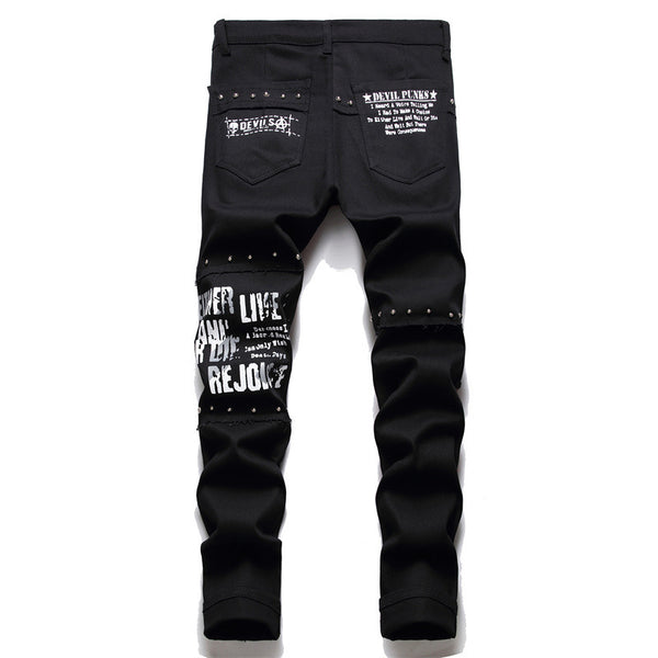 Jeans Hip Hop Patchwork Micro-Elasticados Corte Recto para Hombre
