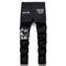 Jeans Hip Hop Patchwork Micro-Elasticados Corte Recto para Hombre