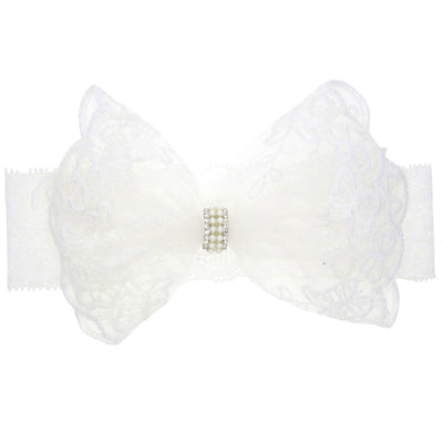 Diadema Elástica Infantil con Moño y Encaje en Colores Sólidos - Image 8