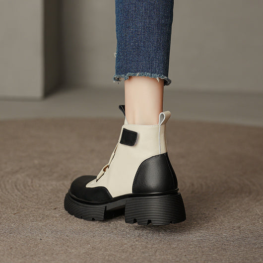 Botas Martin de Cuero Grueso Estilo Retro Francés para Mujer - Image 3