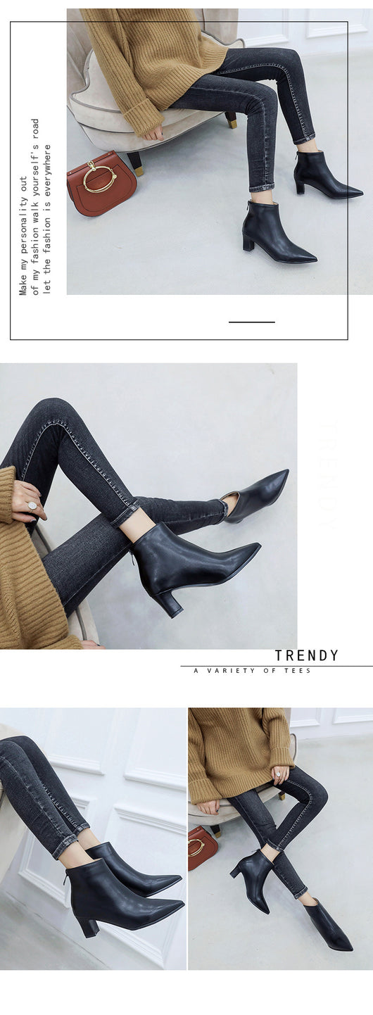 Botas Cortas de Cuero para Mujer con Tacón Grueso - Image 22
