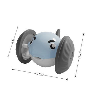 Yellow and white pet toy resembling a pufferfish with large gray wheels, designed for interactive play. - Image 5