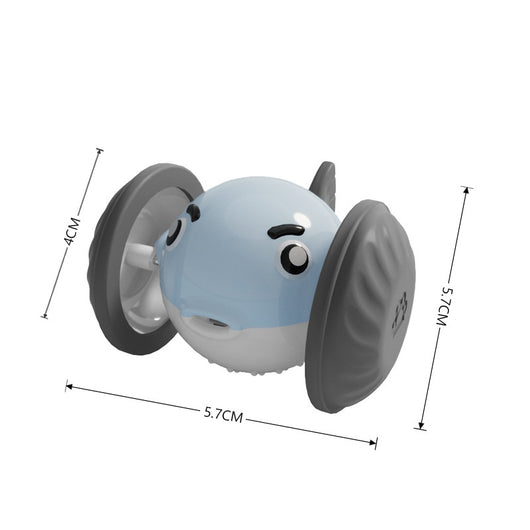 Yellow and white pet toy resembling a pufferfish with large gray wheels, designed for interactive play. - Image 5