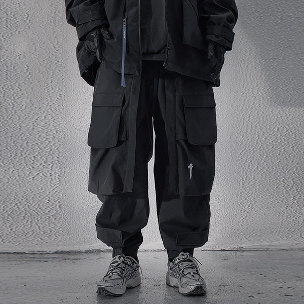 Pantalones Casuales Negros Holgados con Múltiples Bolsillos para Hombre