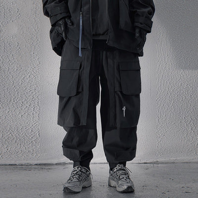 Pantalones Casuales Negros Holgados con Múltiples Bolsillos para Hombre