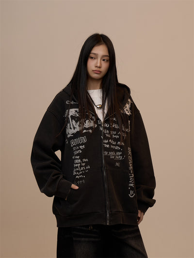 Sudadera Mujer con Capucha y Cierre - Estampado de Letras Negro - Image 20