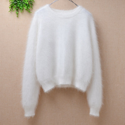 Suéter Holgado de Terciopelo Mink con Cuello Redondo y Mangas Linterna para Mujer - Image 6