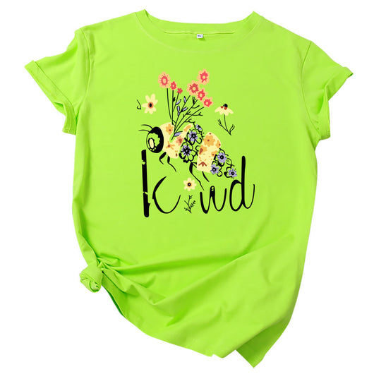 Camiseta Estampado Abejas y Flores Cuello Redondo Manga Corta - Image 7